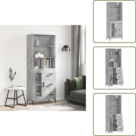 Credenza in legno multistrato - vidaXL Credenza Grigio Cemento 69,5x34x180 cm in Legno Multistrato - Credenza con piedini in ferro