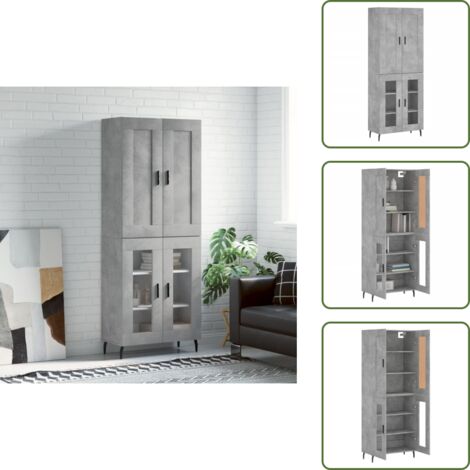 Credenza in legno multistrato - vidaXL Credenza Grigio Cemento 69,5x34x180 cm in Legno Multistrato - Credenza con piedini in ferro
