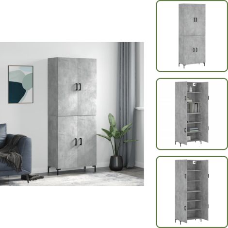 Credenza in legno multistrato - vidaXL Credenza Grigio Cemento 69,5x34x180 cm in Legno Multistrato - Credenza con piedini in metallo