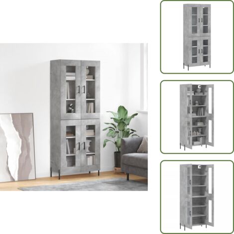Credenza in legno multistrato - vidaXL Credenza Grigio Cemento 69,5x34x180 cm in Legno Multistrato - Credenza con piedini in metallo