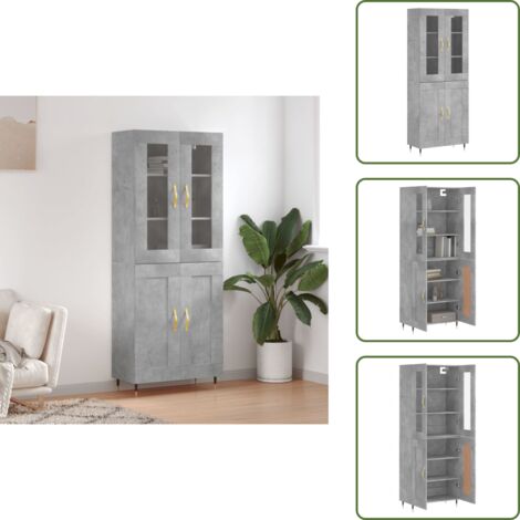 Credenza in legno multistrato - vidaXL Credenza Grigio Cemento 69,5x34x180 cm in Legno Multistrato - Credenza con piedini in metallo