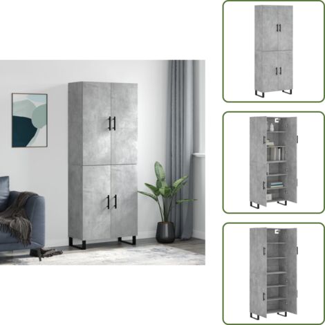 Credenza in legno multistrato - vidaXL Credenza Grigio Cemento 69,5x34x180 cm in Legno Multistrato - Credenza con piedini in metallo