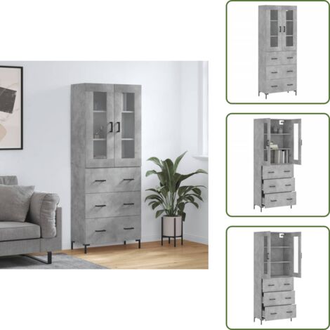 Credenza in legno multistrato - vidaXL Credenza Grigio Cemento 69,5x34x180 cm in Legno Multistrato - Credenza con piedini in metallo