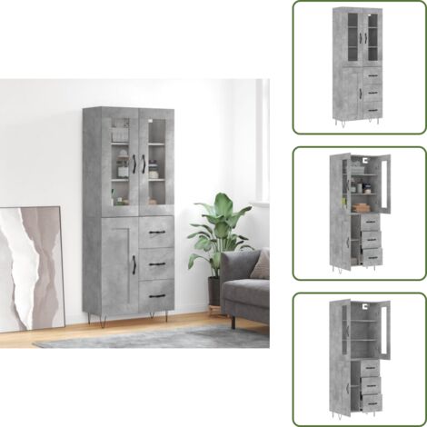 Credenza in legno multistrato - vidaXL Credenza Grigio Cemento 69,5x34x180 cm in Legno Multistrato - Credenza con piedini in metallo