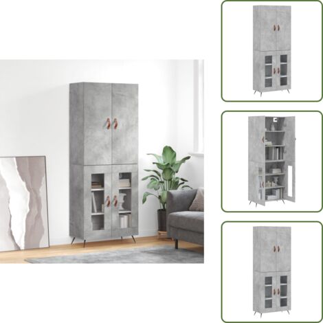 Credenza in legno multistrato - vidaXL Credenza Grigio Cemento 69,5x34x180 cm in Legno Multistrato - Credenza con piedini in metallo