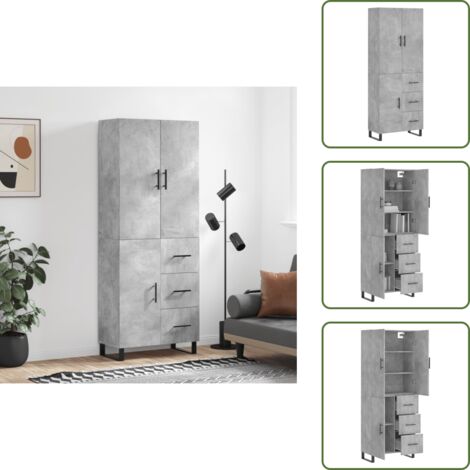 Credenza in legno multistrato - vidaXL Credenza Grigio Cemento 69,5x34x180 cm in Legno Multistrato - Credenza con piedini in metallo