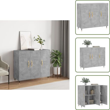 Credenza in legno multistrato - vidaXL Credenza Grigio Cemento 90x34x80 cm in Legno Multistrato - Credenza con gambe in metallo