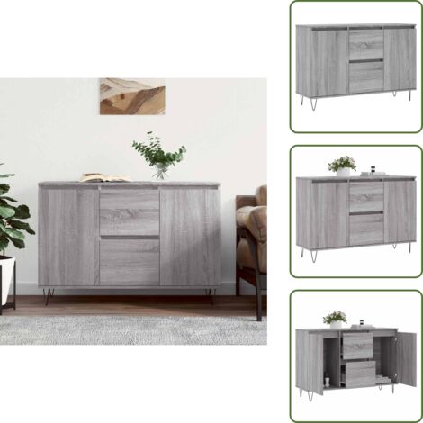 Credenza in legno multistrato - vidaXL Credenza Grigio Sonoma 101,5x35x70 cm in Legno Multistrato - Credenza con gambe in ferro