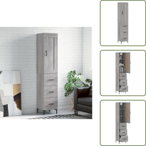 Credenza in legno multistrato - vidaXL Credenza Grigio Sonoma 34,5x34x180 cm in Legno Multistrato - Credenza con anta