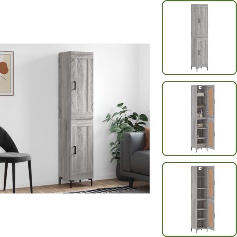 Credenza in legno multistrato - vidaXL Credenza Grigio Sonoma 34,5x34x180 cm in Legno Multistrato - Credenza con ante
