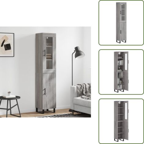 Credenza in legno multistrato - vidaXL Credenza Grigio Sonoma 34,5x34x180 cm in Legno Multistrato - Credenza con ante