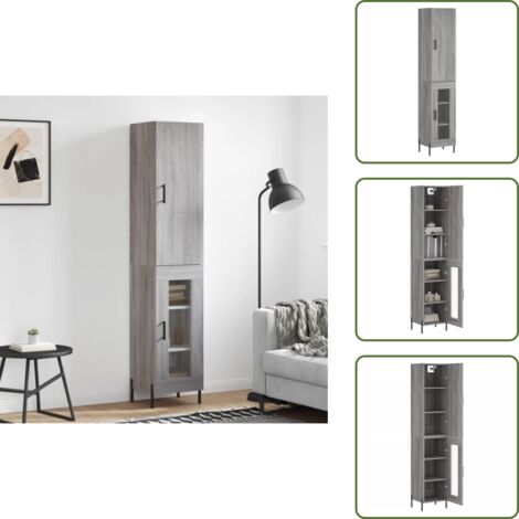 Credenza in legno multistrato - vidaXL Credenza Grigio Sonoma 34,5x34x180 cm in Legno Multistrato - Credenza con ante