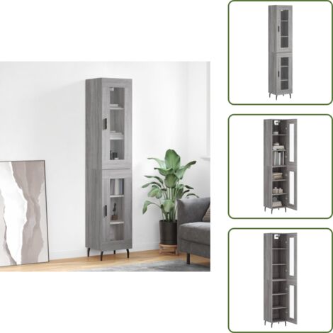 Credenza in legno multistrato - vidaXL Credenza Grigio Sonoma 34,5x34x180 cm in Legno Multistrato - Credenza con piedini in ferro