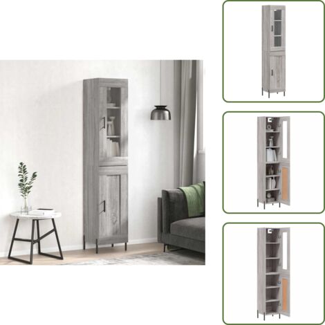 Credenza in legno multistrato - vidaXL Credenza Grigio Sonoma 34,5x34x180 cm in Legno Multistrato - Credenza con piedini in ferro