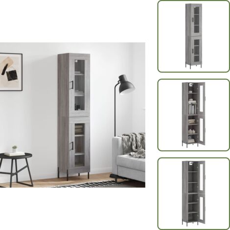 Credenza in legno multistrato - vidaXL Credenza Grigio Sonoma 34,5x34x180 cm in Legno Multistrato - Credenza con piedini in ferro