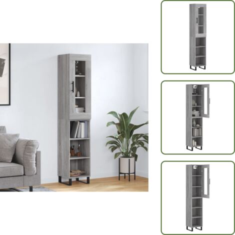 Credenza in legno multistrato - vidaXL Credenza Grigio Sonoma 34,5x34x180 cm in Legno Multistrato - Credenza con piedini in ferro