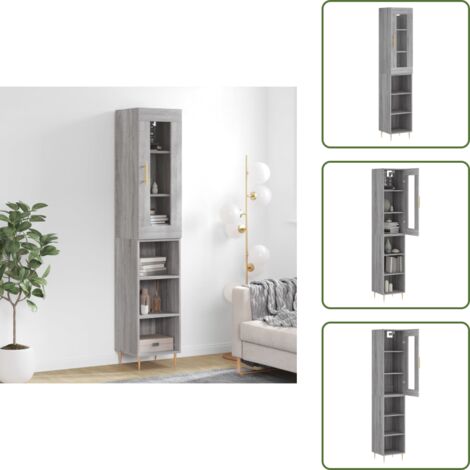 Credenza in legno multistrato - vidaXL Credenza Grigio Sonoma 34,5x34x180 cm in Legno Multistrato - Credenza con piedini in ferro