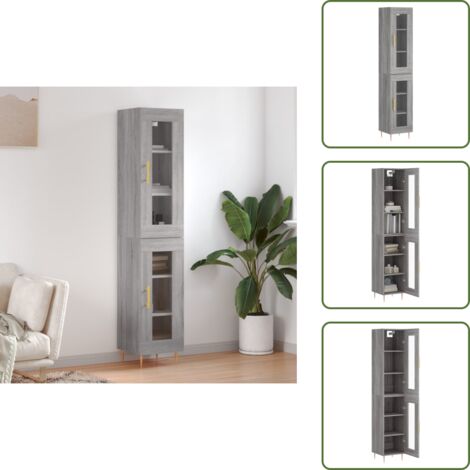 Credenza in legno multistrato - vidaXL Credenza Grigio Sonoma 34,5x34x180 cm in Legno Multistrato - Credenza con piedini in ferro
