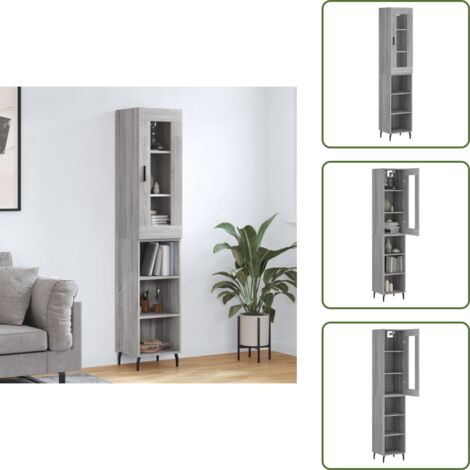 Credenza in legno multistrato - vidaXL Credenza Grigio Sonoma 34,5x34x180 cm in Legno Multistrato - Credenza con piedini in ferro