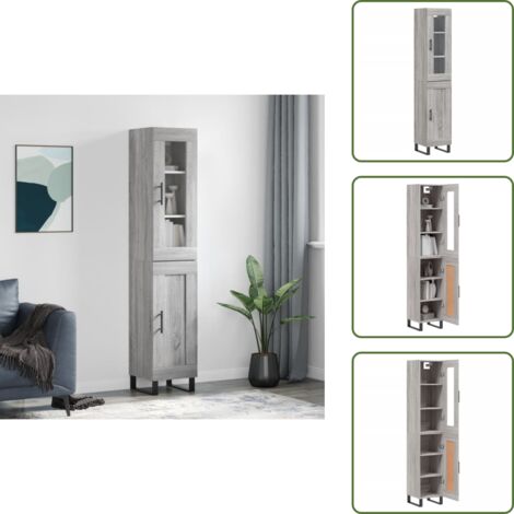 Credenza in legno multistrato - vidaXL Credenza Grigio Sonoma 34,5x34x180 cm in Legno Multistrato - Credenza con piedini in ferro