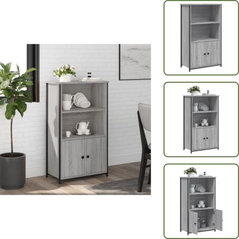 Credenza in legno multistrato - vidaXL Credenza Grigio Sonoma 62x32x103,5 cm in Legno Multistrato - Credenza con maniglie