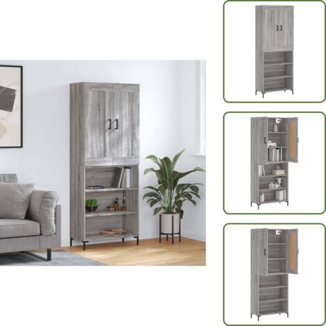 Credenza in legno multistrato - vidaXL Credenza Grigio Sonoma 69,5x34x180 cm in Legno Multistrato - Credenza con ante