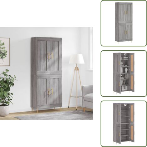 Credenza in legno multistrato - vidaXL Credenza Grigio Sonoma 69,5x34x180 cm in Legno Multistrato - Credenza con piedini in ferro