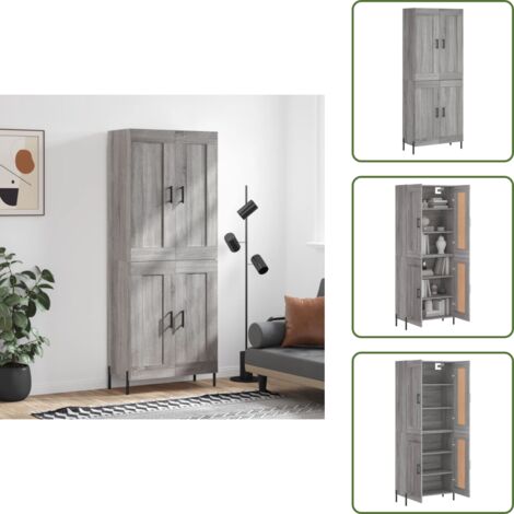 Credenza in legno multistrato - vidaXL Credenza Grigio Sonoma 69,5x34x180 cm in Legno Multistrato - Credenza con piedini in ferro