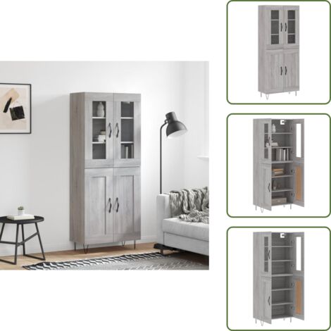 Credenza in legno multistrato - vidaXL Credenza Grigio Sonoma 69,5x34x180 cm in Legno Multistrato - Credenza con piedini in metallo