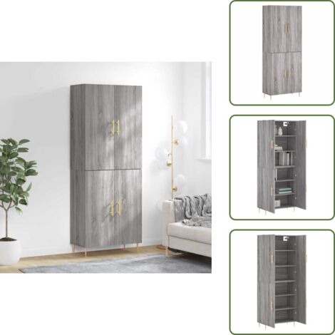 Credenza in legno multistrato - vidaXL Credenza Grigio Sonoma 69,5x34x180 cm in Legno Multistrato - Credenza con piedini in metallo