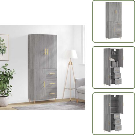 Credenza in legno multistrato - vidaXL Credenza Grigio Sonoma 69,5x34x180 cm in Legno Multistrato - Credenza con piedini in metallo