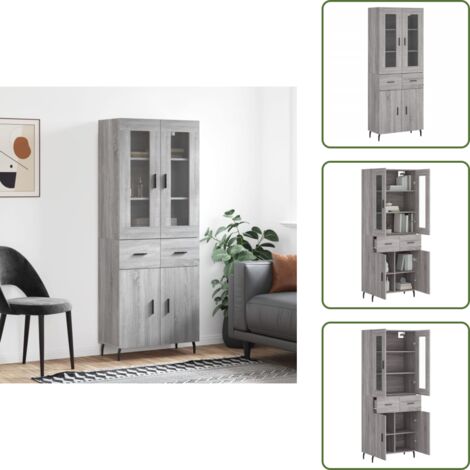 Credenza in legno multistrato - vidaXL Credenza Grigio Sonoma 69,5x34x180 cm in Legno Multistrato - Credenza con piedini in metallo