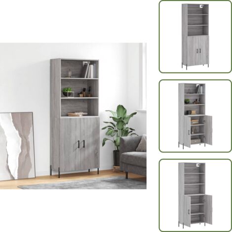 Credenza in legno multistrato - vidaXL Credenza Grigio Sonoma 69,5x34x180 cm in Legno Multistrato - Credenza con piedini in metallo