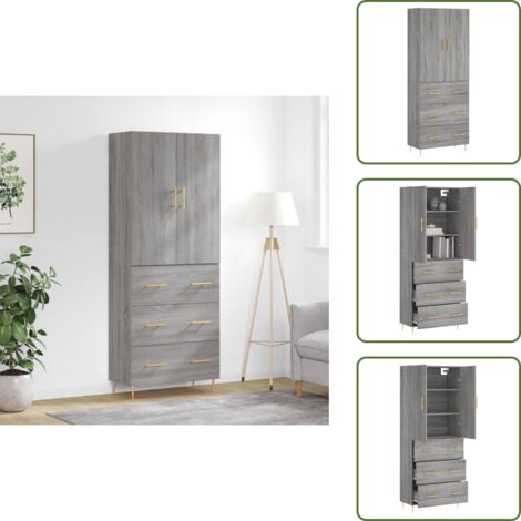 Credenza in legno multistrato - vidaXL Credenza Grigio Sonoma 69,5x34x180 cm in Legno Multistrato - Credenza con piedini in metallo