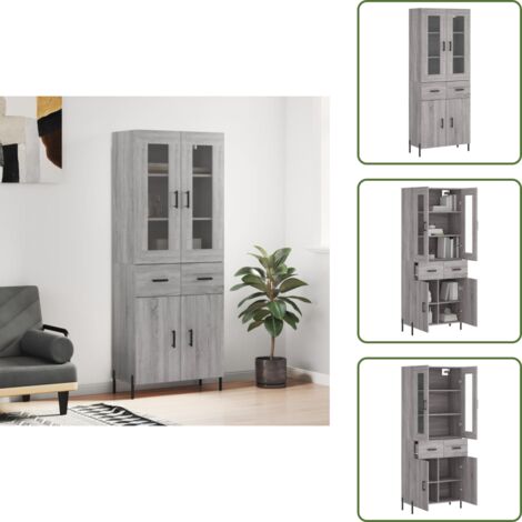 Credenza in legno multistrato - vidaXL Credenza Grigio Sonoma 69,5x34x180 cm in Legno Multistrato - Credenza con piedini in metallo