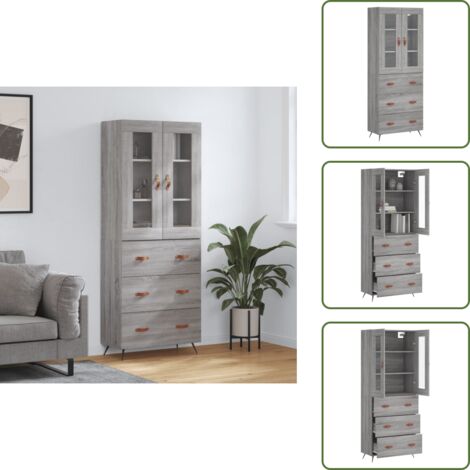Credenza in legno multistrato - vidaXL Credenza Grigio Sonoma 69,5x34x180 cm in Legno Multistrato - Credenza con piedini in metallo