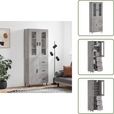 Credenza in legno multistrato - vidaXL Credenza Grigio Sonoma 69,5x34x180 cm in Legno Multistrato - Credenza con piedini in metallo