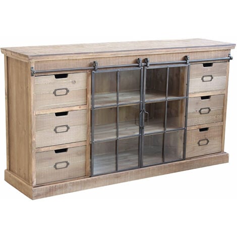 Credenza alta con cassetti noce piallato