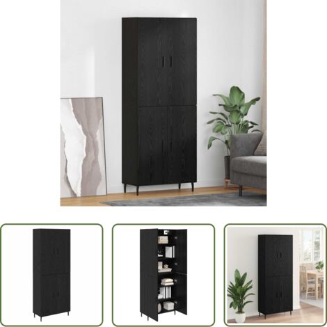 Credenza in legno stratificato -  Credenza 2 pcs Rovere nero Legno Stratificato e Vetro