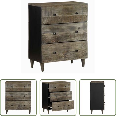 Credenza in mango -  Credenza Grigio Chiaro 60x33,5x75 cm in Legno Massello di Mango