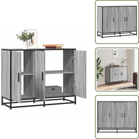 Credenza in metallo - vidaXL Credenza Grigio Sonoma 94x35x76 cm in Legno Multistrato - Credenza con maniglie