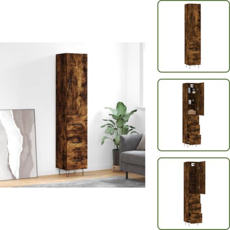Credenza in metallo - vidaXL Credenza Rovere Fumo 34,5x34x180 cm in Legno Multistrato - Credenza con piedini