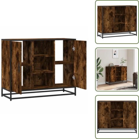 Credenza in metallo - vidaXL Credenza Rovere Fumo 92x35x76 cm in Legno Multistrato - Credenza con maniglie