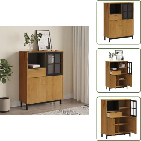 Credenza in pino - vidaXL Credenza con Anta in Vetro FLAM 92x40x122,5 cm in Legno di Pino -