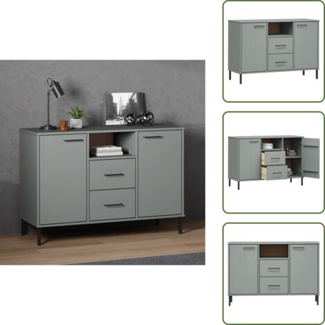 Credenza in pino - vidaXL Credenza Gambe Metallo Grigio 113x40x77 cm Legno Massello OSLO -
