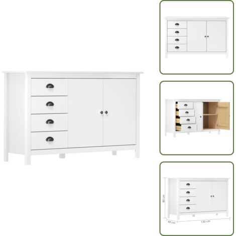 Credenza in pino - vidaXL Credenza Hill Bianca 130x40x80 cm in Legno Massello di Pino - Armadio in legno