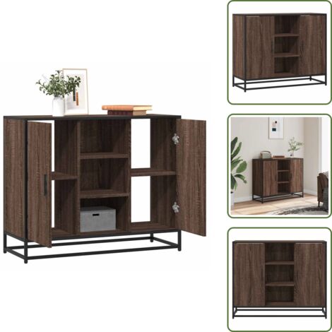 Credenza in truciolato - vidaXL Credenza Rovere Marrone 92x35x76 cm in Legno Multistrato - Credenza con maniglie