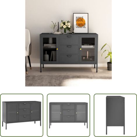 Credenza in vetro temperato -  Credenza Antracite 105x35x70 cm in Acciaio e Vetro Temperato