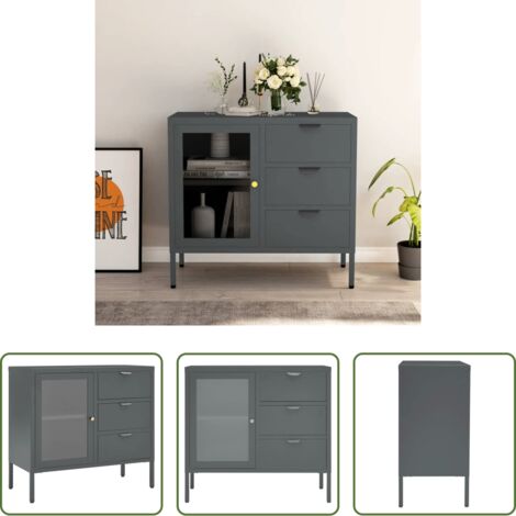 Credenza in vetro temperato -  Credenza Antracite 75x35x70 cm in Acciaio e Vetro Temperato