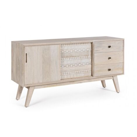 Credenza "Indira" con struttura in legno di mango, schienale in mdf, decorazioni fatte a mano -2 Ante - 3 Cassetti